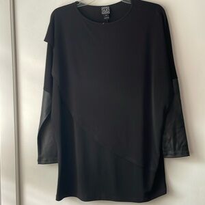 CLARA‎ SUN WOO Faux Leather sleeves Tunic Top Sz S A11